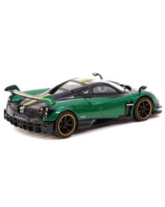 Pagani Huayra BC Trifoglio Verde Green Metallic and Black with Yellow Stripes "Global64" Series 1/64 Diecast Model by Tarmac Works