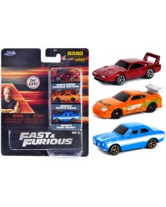 "Fast & Furious" 3 piece Set "Nano Hollywood Rides" Series 1 Diecast Model Cars by Jada