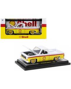 1973 Chevrolet Cheyenne 10 Pickup Truck White and Yellow with Red Stripes "Shell Oil" Limited Edition to 7050 pieces Worldwide 1/24 Diecast Model Car by M2 Machines