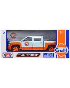 2017 Chevrolet Silverado 1500 LT Z71 Crew Cab Pickup Truck Light Blue with Orange Stripes "Gulf Oil" "Gulf Die-Cast Collection" 1/27 Diecast Model Car by Motormax