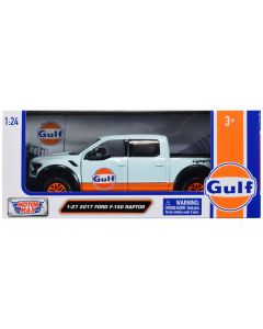 2017 Ford F-150 Raptor Pickup Truck Light Blue with Orange Stripes "Gulf Oil" "Gulf Die-Cast Collection" 1/27 Diecast Model Car by Motormax