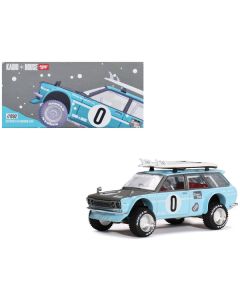 Datsun Kaido 510 Wagon 4x4 RHD (Right Hand Drive) Light Blue with Carbon Hood with Surfboards on Roof "Winter Holiday Edition" (Designed by Jun Imai) "Kaido House" Special 1/64 Diecast Model Car by Mini GT