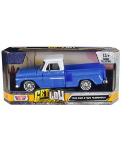 1966 GMC C1000 Fenderside Pickup Truck Lowrider Blue with White Top "Get Low" Series 1/24 Diecast Model Car by Motormax