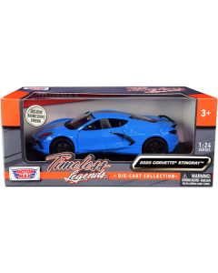 2020 Chevrolet Corvette C8 Stingray Blue with Silver Racing Stripes "Timeless Legends" 1/24 Diecast Model Car by Motormax