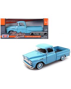 1958 Chevrolet Apache Fleetside Pickup Truck Light Blue 1/24 Diecast Model Car by Motormax