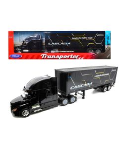 Freightliner Cascadia Truck Black with "Cascadia" Container 1/32 Diecast Model by Welly