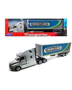 Freightliner Cascadia Truck Silver Metallic with "Freightliner" Container 1/32 Diecast Model by Welly