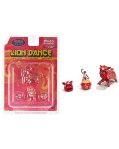 "Lion Dance" 4 piece Diecast Figure Set (1 Figures 1 Lion 2 Accessories) Limited Edition to 2400 pieces Worldwide for 1/64 Scale Models by American Diorama