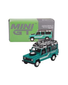 1985 Land Rover Defender 110 County Station Wagon Trident Green with Roof Rack Limited Edition to 2400 pieces Worldwide 1/64 Diecast Model Car by Mini GT