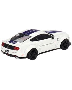 Ford Mustang GT "LB-Works" White with Blue Stripes Limited Edition to 3600 pieces Worldwide 1/64 Diecast Model Car by Mini GT