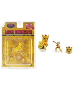 "Lion Dance 2" 4 piece Diecast Figure Set (1 Figures 1 Lion 2 Accessories) Limited Edition to 2400 pieces Worldwide for 1/64 Scale Models by American Diorama