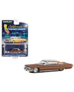 1973 Cadillac Sedan DeVille Dark Brown Metallic with Light Brown Pinstripes and White Top "California Lowriders" Series 4 1/64 Diecast Model Car by Greenlight