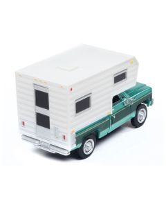 1977 Chevrolet Fleetside Pickup Truck with Camper Light Green Metallic and Dark Green "Mini Metals" Series 1/87 (HO) Scale Model Car by Classic Metal Works