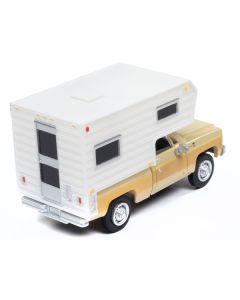 1977 Chevrolet Fleetside Pickup Truck with Camper Beige Metallic and Tan "Mini Metals" Series 1/87 (HO) Scale Model Car by Classic Metal Works