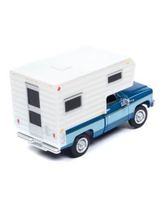 1977 Chevrolet Fleetside Pickup Truck with Camper Blue Metallic and Light Blue "Mini Metals" Series 1/87 (HO) Scale Model Car by Classic Metal Works