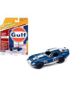 1965 Shelby Cobra Daytona Coupe #23 Dark Blue with White and Orange Stripes "Gulf Oil" "Classic Gold Collection" 2023 Release 2 Limited Edition to 3124 pieces Worldwide 1/64 Diecast Model Car by Johnny Lightning