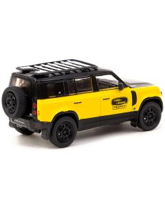 Land Rover Defender 110 "Trophy Edition" Yellow with Black Hood and Top and Roofrack "Global64" Series 1/64 Diecast Model by Tarmac Works