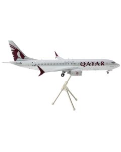 Boeing 737 MAX 8 Commercial Aircraft "Qatar Airways" Gray and White with Tail Graphics "Gemini 200" Series 1/200 Diecast Model Airplane by GeminiJets