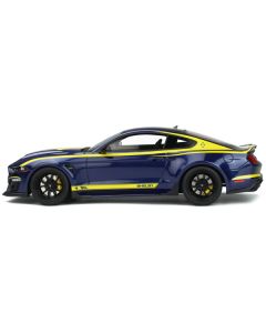 2021 Shelby Mustang Super Snake Coupe Blue Metallic with Yellow Stripes 1/18 Model Car by GT Spirit