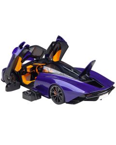 McLaren Speedtail Lantana Purple Metallic with Black Top and Yellow Interior and Suitcase Accessories  1/18 Model Car by Autoart