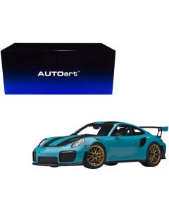 Porsche 911 (991.2) GT2 RS Weissach Package Miami Blue with Carbon Stripes 1/18 Model Car by Autoart