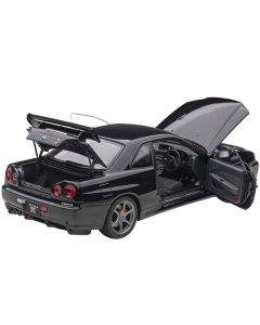 Nissan Skyline GT-R (R34) V-Spec II RHD (Right Hand Drive) Black Pearl 1/18 Model Car by Autoart