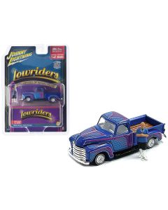 1950 Chevrolet 3100 Pickup Truck Lowrider Blue with Graphics and Diecast Figure Limited Edition to 3600 pieces Worldwide 1/64 Diecast Model Car by Johnny Lightning