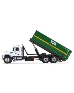 Mack Granite MP Refuse Garbage Truck with Tub-Style Roll-Off Container "Waste Management" White and Green 1/87 (HO) Diecast Model by First Gear