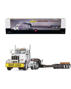 Peterbilt 367 Day Cab White and Talbert 55SA Tri-Axle Lowboy Trailer Black 1/50 Diecast Model by First Gear