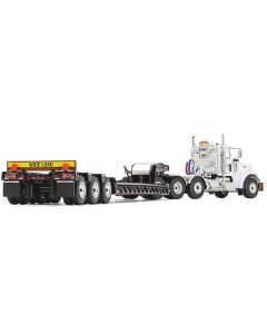 Peterbilt 367 Day Cab White "Komatsu" and Talbert 55SA Tri-Axle Lowboy Trailer Black 1/50 Diecast Model by First Gear