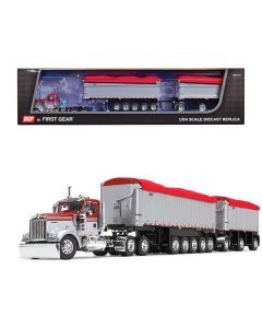 Kenworth W900L Day Cab and East Michigan Series 31' and 20' End Dump Trailers Viper Red and Silver 1/64 Diecast Model by DCP/First Gear