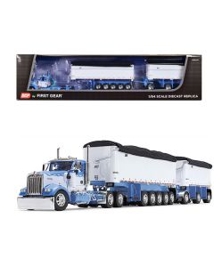 Kenworth W900L Day Cab and East Michigan Series 31' and 20' End Dump Trailers Wisteria Blue and White 1/64 Diecast Model by DCP/First Gear