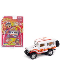 1980 Toyota Land Cruiser White with Red and Yellow Stripes "Speed Racer" Livery Limited Edition to 3600 pieces Worldwide 1/64 Diecast Model Car by Johnny Lightning