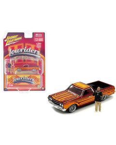 1965 Chevrolet El Camino Lowrider Red Metallic with Orange Graphics and Red Interior and Diecast Figure Limited Edition to 3600 pieces Worldwide 1/64 Diecast Model Car by Johnny Lightning