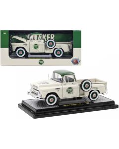 1958 GMC Stepside Pickup Truck Light Beige with Green Top "Quaker State" Limited Edition to 6650 pieces Worldwide 1/24 Diecast Model Car by M2 Machines