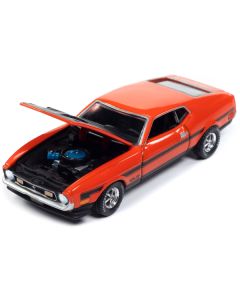 1971 Ford Mustang Boss 351 Calypso Coral Orange with Black Hood and Stripes "Mecum Auctions" Limited Edition to 2496 pieces Worldwide "Premium" Series 1/64 Diecast Model Car by Auto World