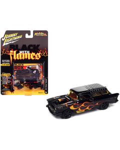 1957 Chevrolet Nomad "Black Box" Black with Red and Yellow Flames "Black with Flames" Limited Edition to 2500 pieces Worldwide "Street Freaks" Series 1/64 Diecast Model Car by Johnny Lightning