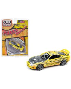 1997 Toyota Supra Yellow with Manga Art Style Graphics Limited Edition to 4800 pieces Worldwide "Manga Racing" Series 1/64 Diecast Model Car by Auto World