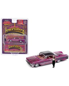 1960 Chevrolet Impala Lowrider Hot Pink Metallic with Black Top and Graphics and Diecast Figure Limited Edition to 3600 pieces Worldwide 1/64 Diecast Model Car by Racing Champions