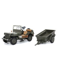 Willys Jeep 1/4-Ton Utility Truck Olive Drab with Trailer "United States Army" 1/43 Diecast Model by Militaria Die Cast