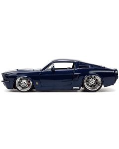 1967 Ford Mustang Shelby GT500 Dark Blue Metallic with White Stripes "Bigtime Muscle" Series 1/24 Diecast Model Car by Jada