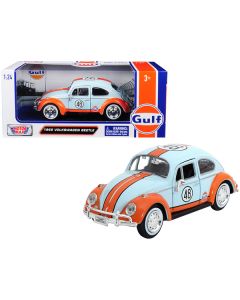 1966 Volkswagen Beetle #48 with "Gulf" Livery Light Blue with Orange Stripe 1/24 Diecast Model Car by Motormax