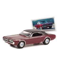 1967 Mercury Cougar XR-7 GT Dark Red with Black Top USPS (United States Postal Service) "2022 Pony Car Stamp Collection by Artist Tom Fritz" "Hobby Exclusive" Series 1/64 Diecast Model Car by Greenlight