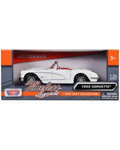 1959 Chevrolet Corvette C1 Convertible White with Red Interior "Timeless Legends" Series 1/24 Diecast Model Car by Motormax