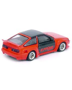 Toyota Corolla AE86 Trueno RHD (Right Hand Drive) Orange with Carbon Fibre Top and Doors "E. Prime Racing - Pandem/Rocket Bunny" 1/64 Diecast Model Car by Inno Models