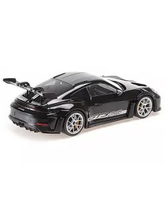 2023 Porsche 911 (992) GT3 RS Black with Carbon Top and Hood Stripes Limited Edition to 300 pieces Worldwide 1/18 Diecast Model Car by Minichamps