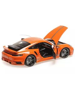 2021 Porsche 911 (992) Turbo S Coupe Sport Design #20 Orange with Silver Stripes "CLDC Exclusive" Series 1/18 Diecast Model Car by Minichamps