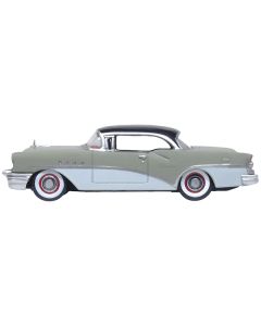 1955 Buick Century Windsor Gray and Dover White with Carlsbad Black Top 1/87 (HO) Scale Diecast Model Car by Oxford Diecast