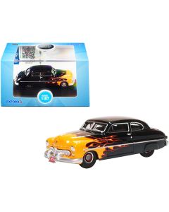 1949 Mercury Coupe "Hot Rod" Black and Yellow with Flames 1/87 (HO) Scale Diecast Model Car by Oxford Diecast