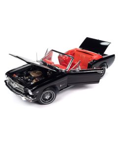 1964 1/2 Ford Mustang Convertible Raven Black with Red Interior "American Muscle" Series 1/18 Diecast Model Car by Auto World